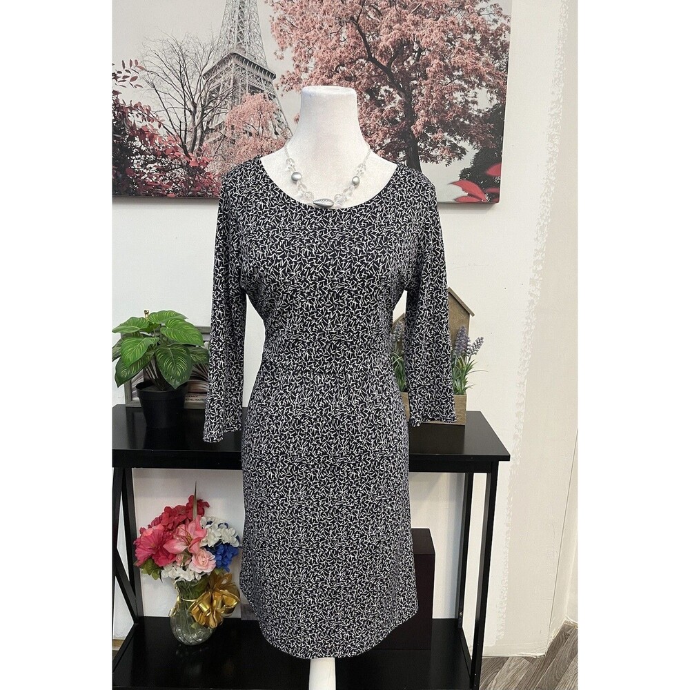 Kaileigh Women's Dress 3/4 Sleeve Patterned Black White Made in USA Size L